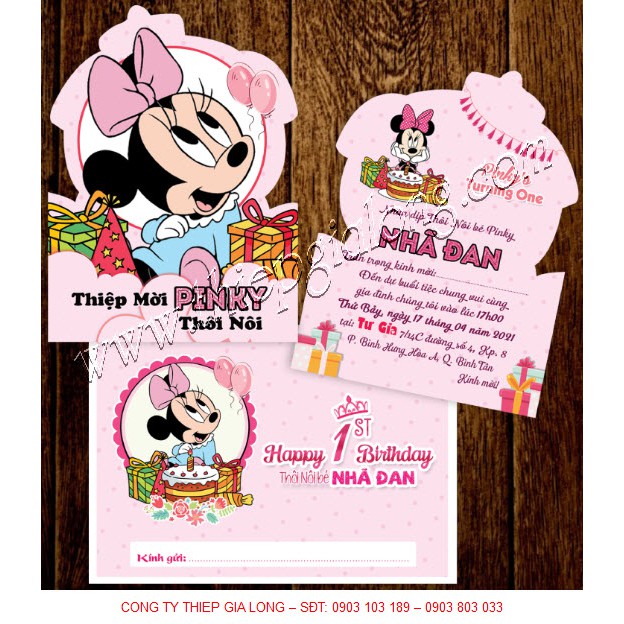 THIỆP MỜI THÔI NÔI BÉ GÁI BẾ THEO HÌNH CHUỘT MICKEY