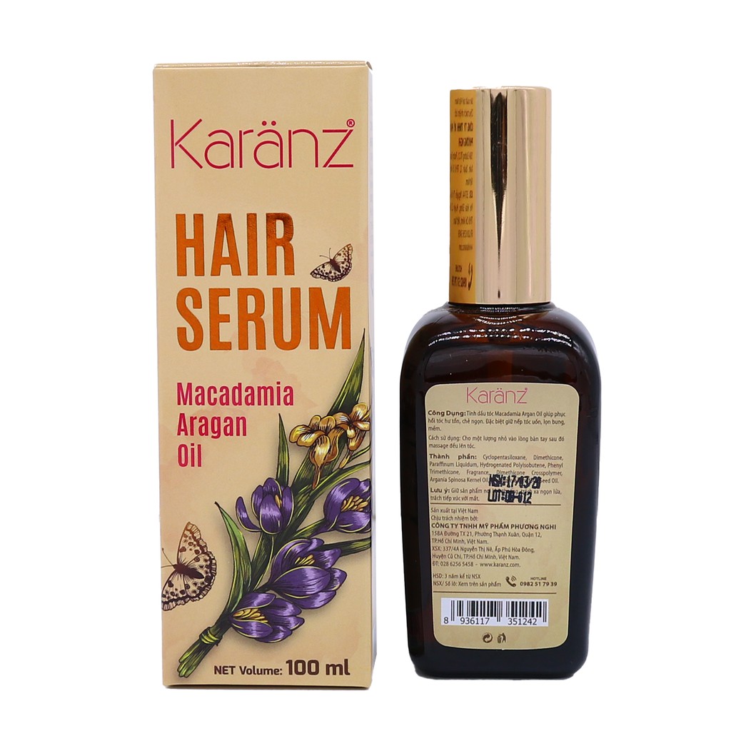 Tinh dầu dưỡng tóc mềm mượt giảm gãy rụng, giữ nếp tóc Karanz Hair serum Macadamia Argan Oil 100ml
