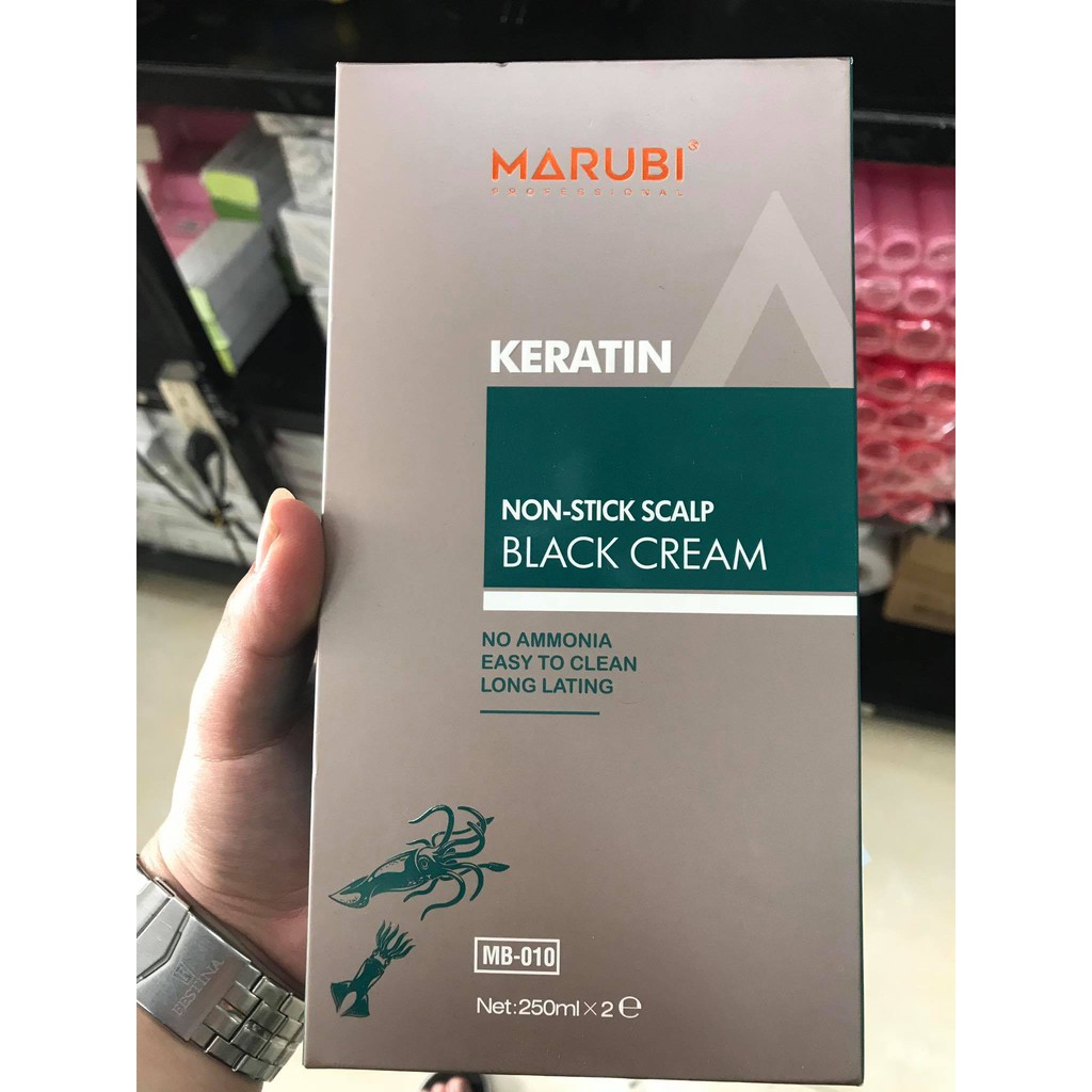 Thuốc nhuộm tóc đen phủ bạc keratin không dính da đầu MARUBI 250ml x2