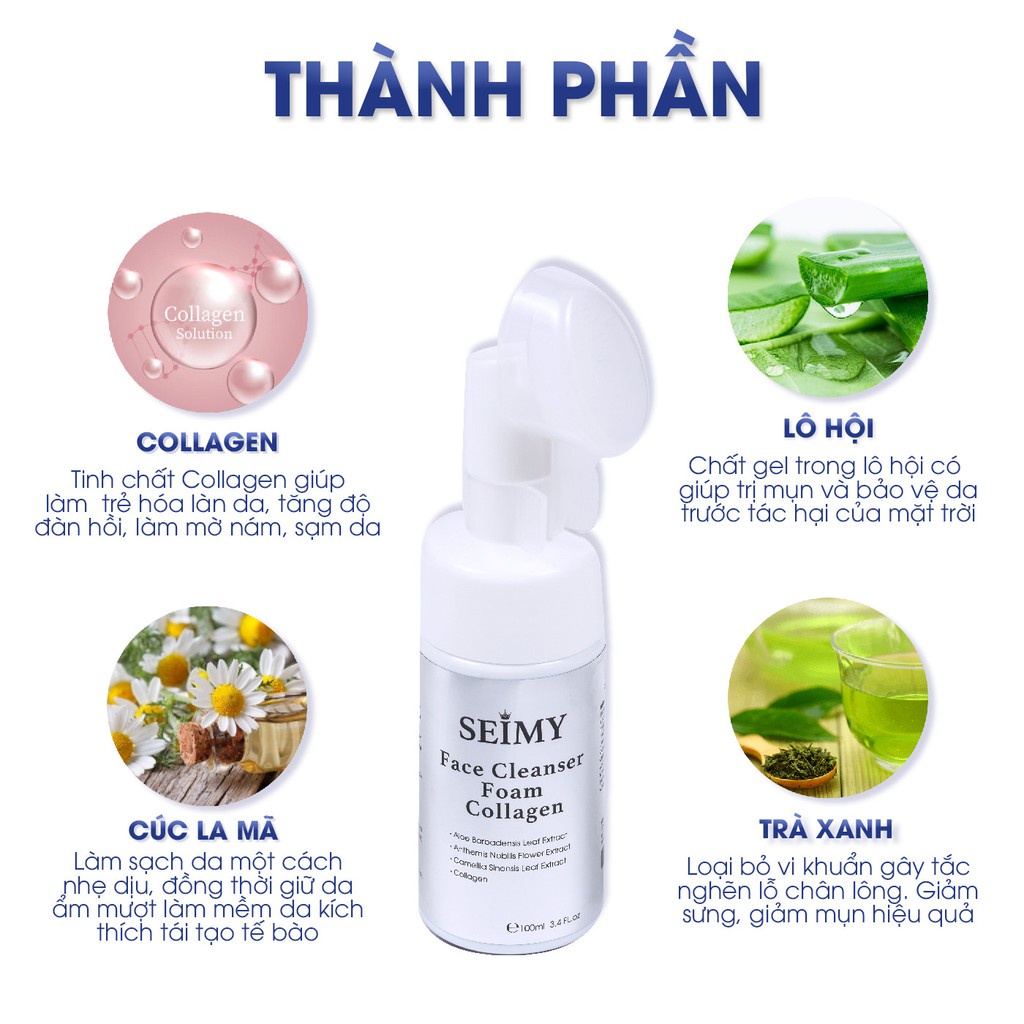 Sữa rửa mặt Seimy đầu cọ tạo bọt - Face Cleanser Foam Collagen | BigBuy360 - bigbuy360.vn
