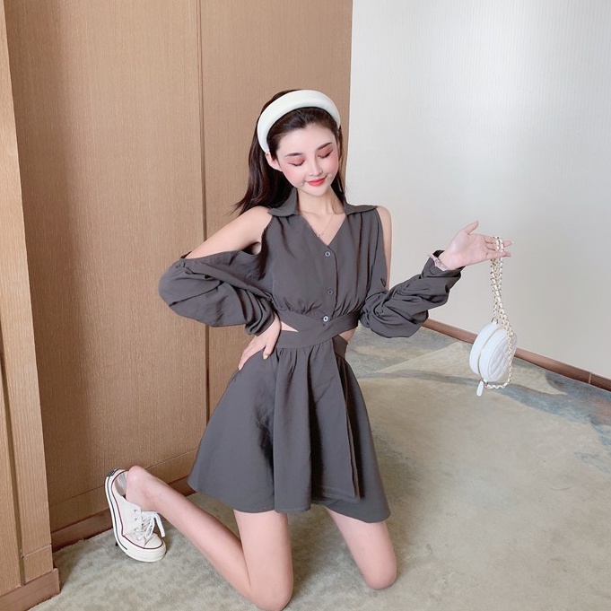 Đầm dáng xòe nữ tay dài mini Emilyshop