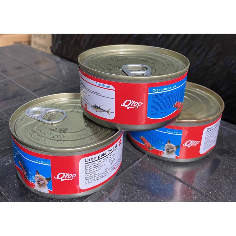 Pate Orgo Lon lớn 170gr tiết kiệm Pate cho mèo  Vị cá ngừ Thức ăn ướt dạng mảnh đóng hộp cho mèo