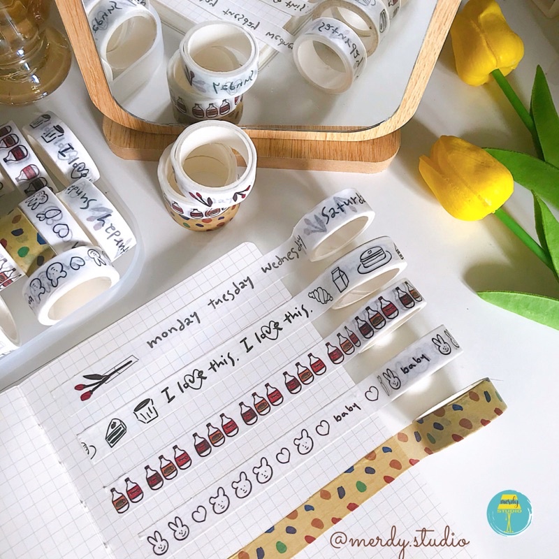 Cuộn 5m washi tape băng dính trang trí hoạ tiết kiểu Hàn Quốc