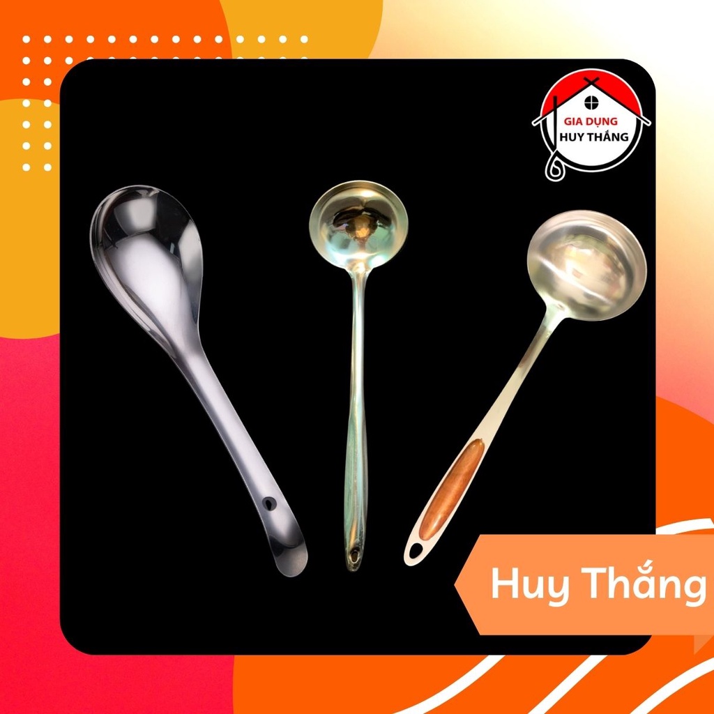 [3 Size] Muôi, Môi (Vá/Thìa) Múc Canh Inox Không Gỉ, Bền, Gương Cầu Lõm