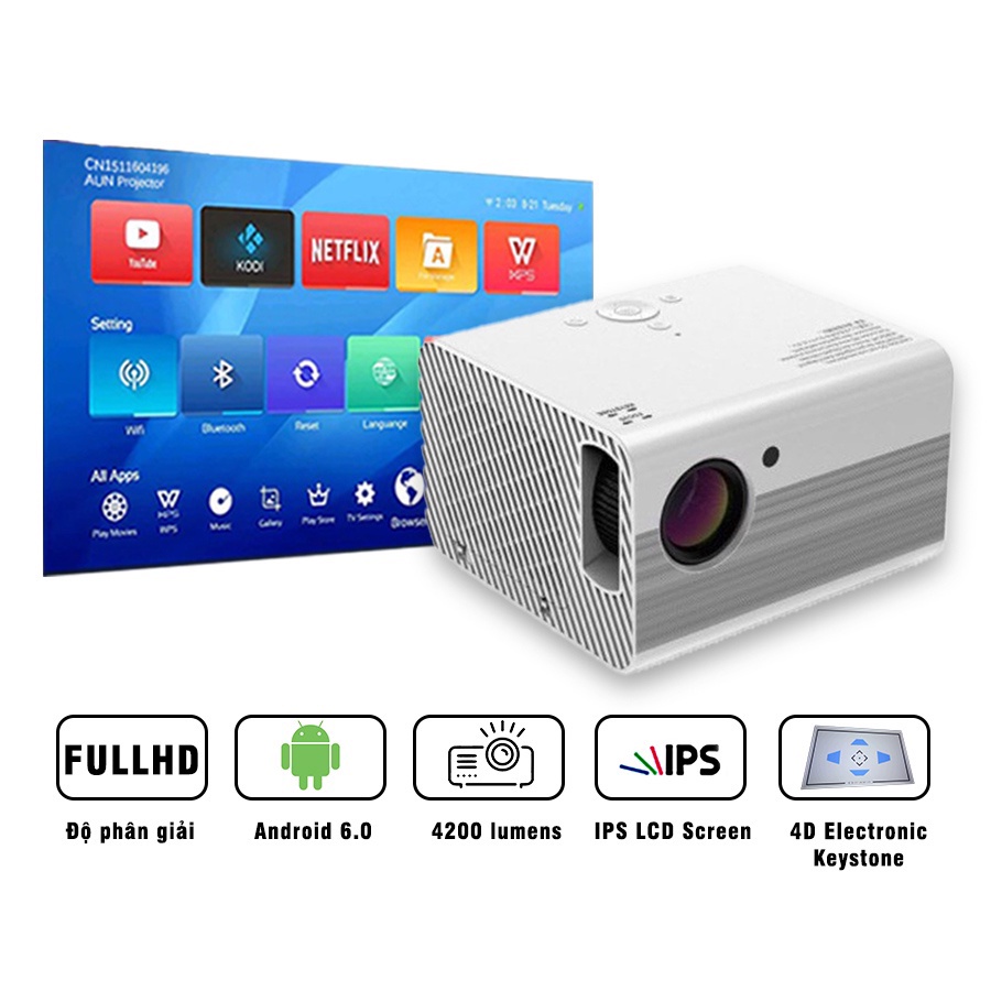 Máy chiếu mini Fullhd 1080p AUN F90w - Bảo Hành 12 Tháng