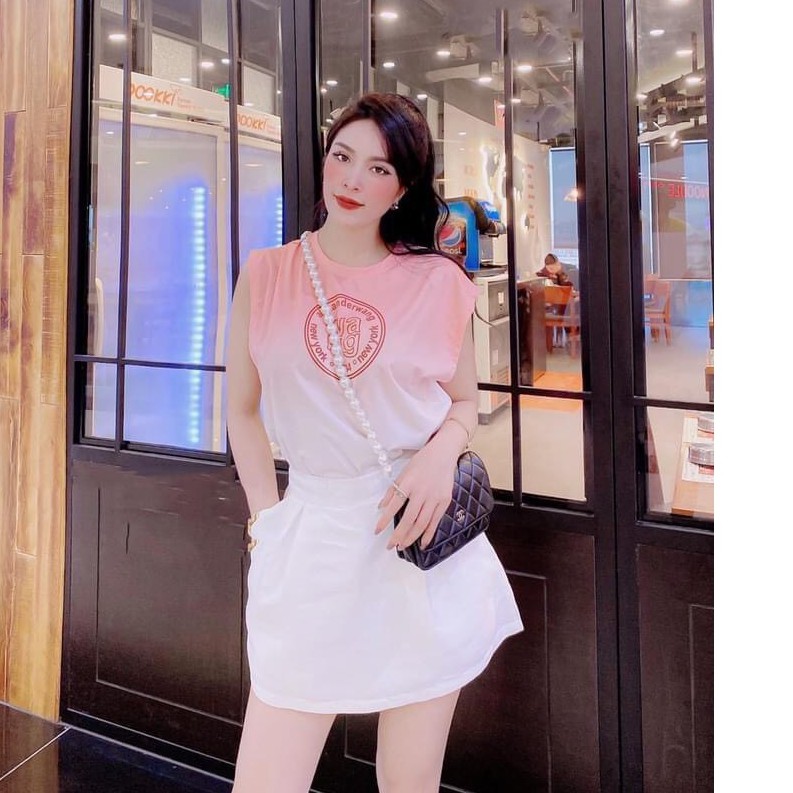 ❤ Áo thun tanktop sát nách vải loang 2 màu xanh hồng