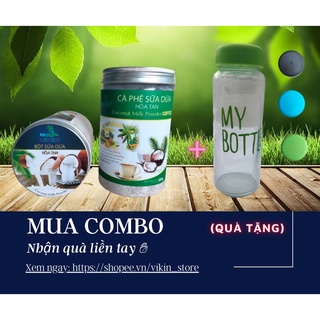 Bột Sữa Dừa hũ 200g và Cà Phê Sữa Dừa hũ 200g,Thơm Ngon, Nguyên Chất, tặng bình thủy tinh đựng nước