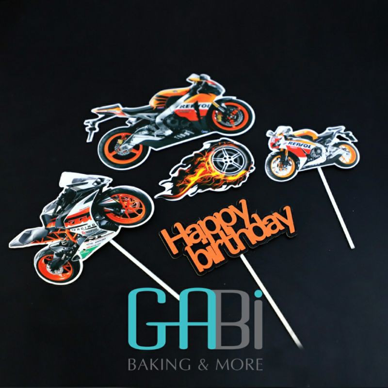 Set topper giấy moto trang trí bánh