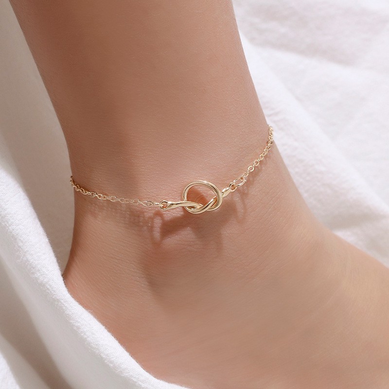 Lắc chân kim loại thiết kế thắt nút đơn giản thời trang cho cặp đôi