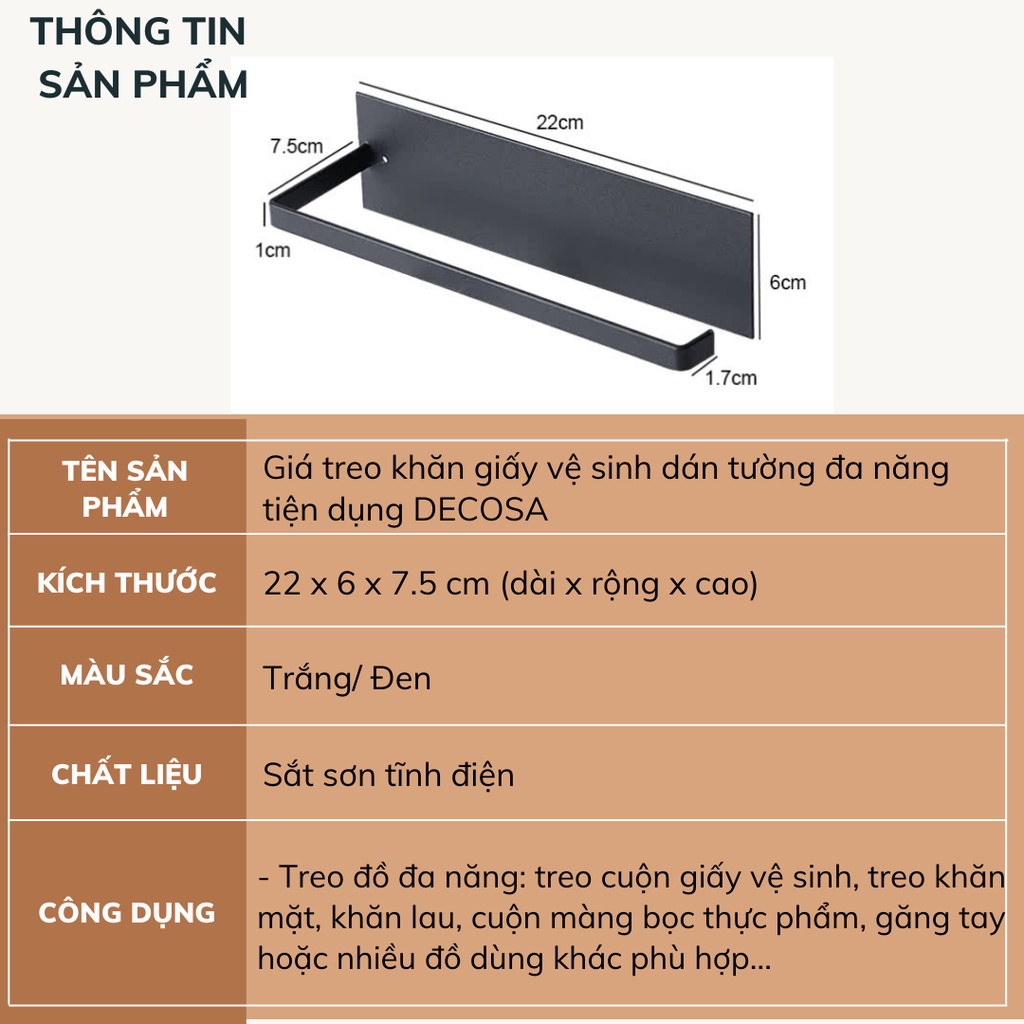 Giá treo khăn giấy vệ sinh dán tường đa năng tiện dụng DECOSA