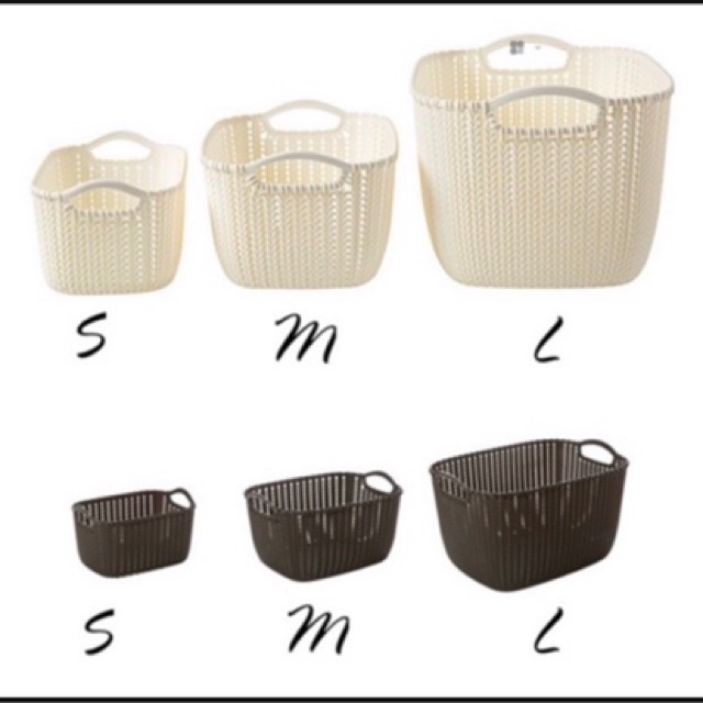 [Kho sỉ]  Giỏ nhựa giả đan mây đựng đồ có quai cầm/ giỏ nhựa mây Hàn Quốc