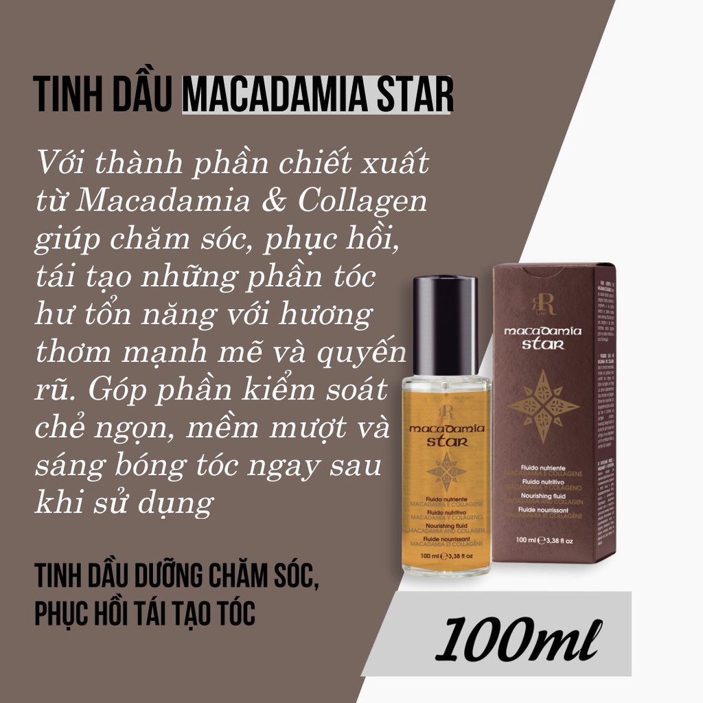 Tinh dầu chăm sóc và tái tạo tóc hư tổn RRline Macadamia Star Fluid Collagen 100ml