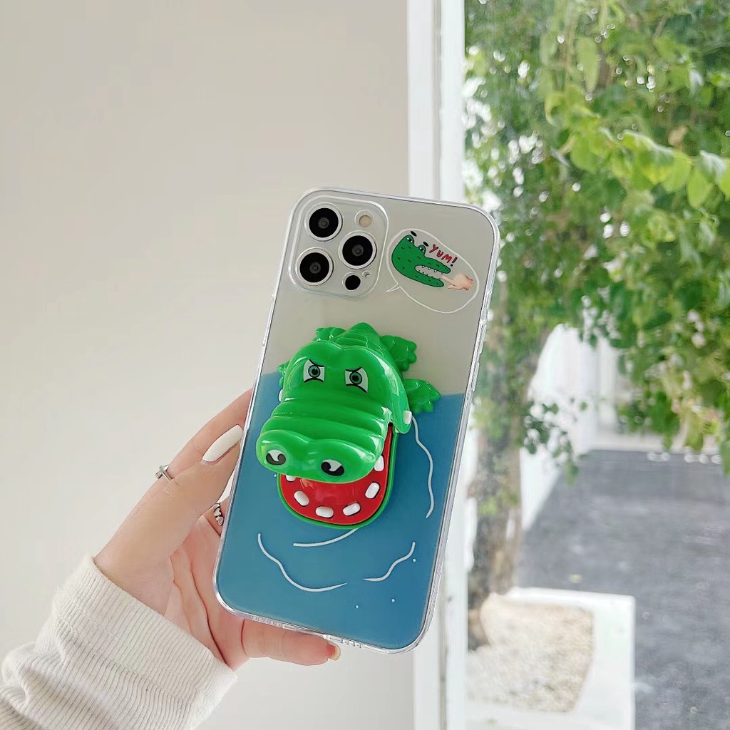 Ốp điện thoại tpu mềm giá đỡ hình cá sấu cho Iphone 7 8 plus 11 11 pro 11 pro max 12 12 promax