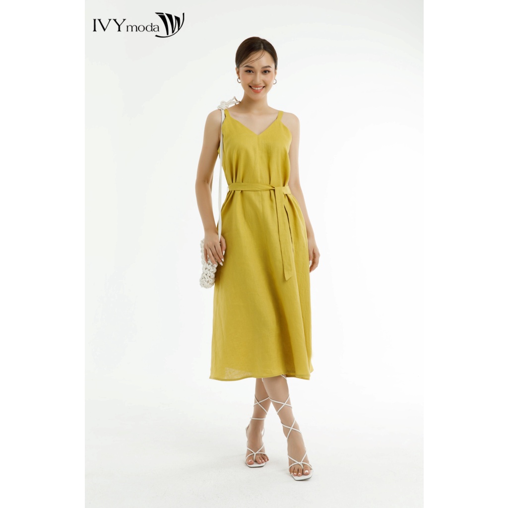 Đầm Linen nữ phối đai IVY moda MS 40B9360