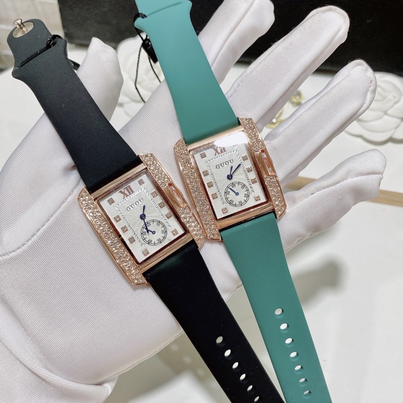Đồng hồ nữ thời trang GQ dây da mặt vuông viền đính đá sang trọng quí phái - Tặng kèm hộp