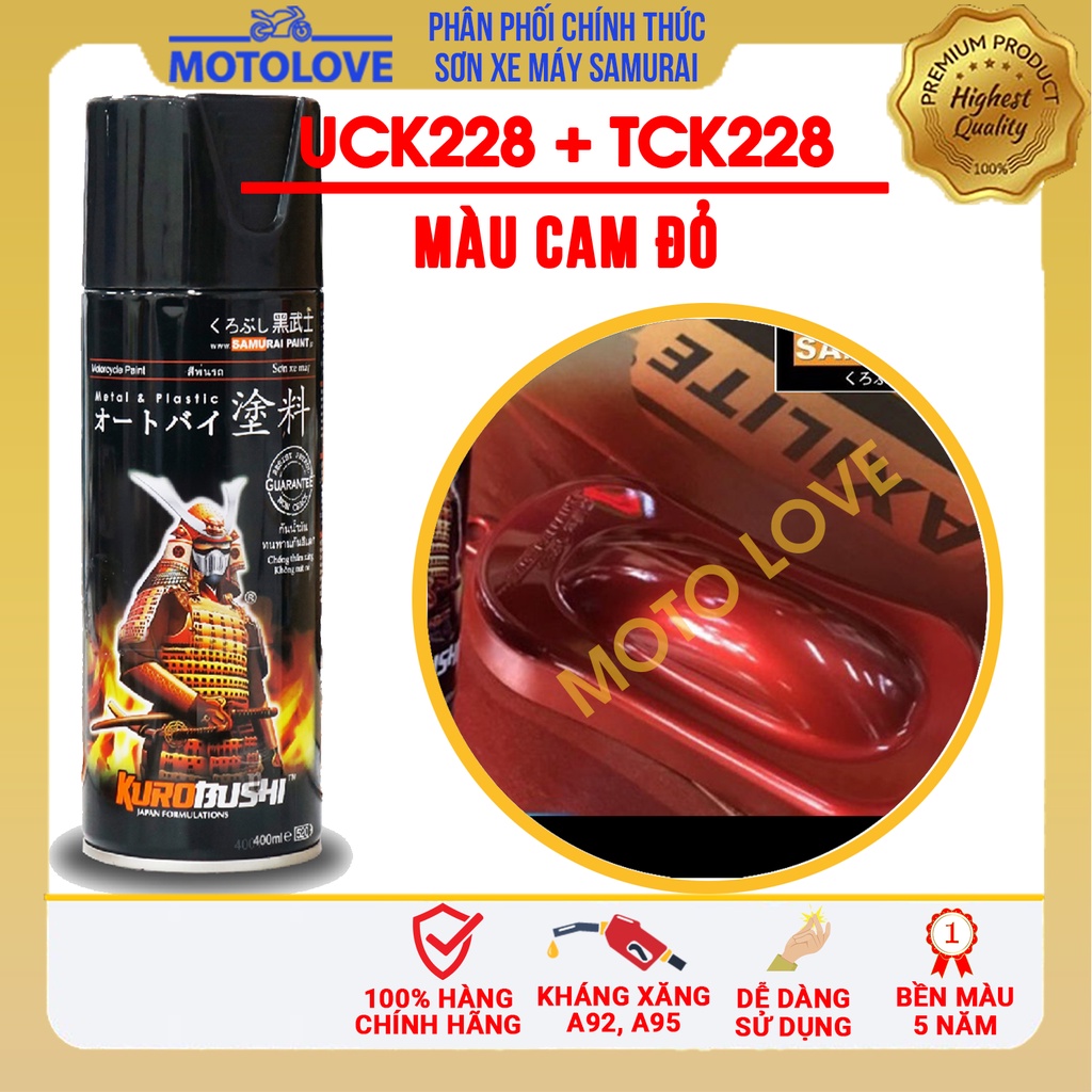 Combo sơn samurai màu cam đỏ UC + TCK228 loại 2K chuẩn quy trình độ bền 5 năm gồm 2K04 - UCK228 - TCK228 -2k01