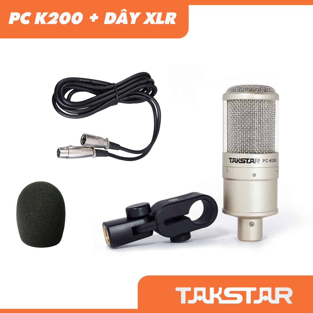 Micro thu âm, mic hát livestream chuyên nghiệp Takstar PC K-200, kèm dây XLR-XLR 3m, hành chính hãng, bảo hành 12 tháng