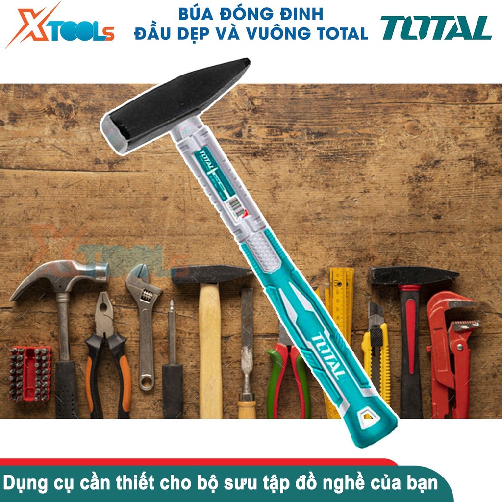 Búa đóng đinh đầu dẹp và vuông TOTAL đầu búa nặng 100-300g, thép carbon 45 rèn thả cứng cáp độ bền cao-CHÍNH HÃNG-XTOOLS