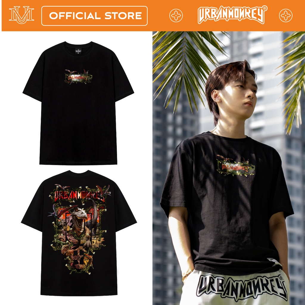 Áo Thun URBAN MONKEY JURASSIC Đen Thun Cotton Hai Chiều Thoáng Mát