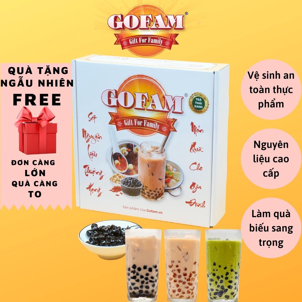 Set trà sữa GOFAM, Trà sữa tự pha Phúc Long, Trân châu đường đen, Thái xanh, Hoàng kim, nguyên liệu thượng hạng