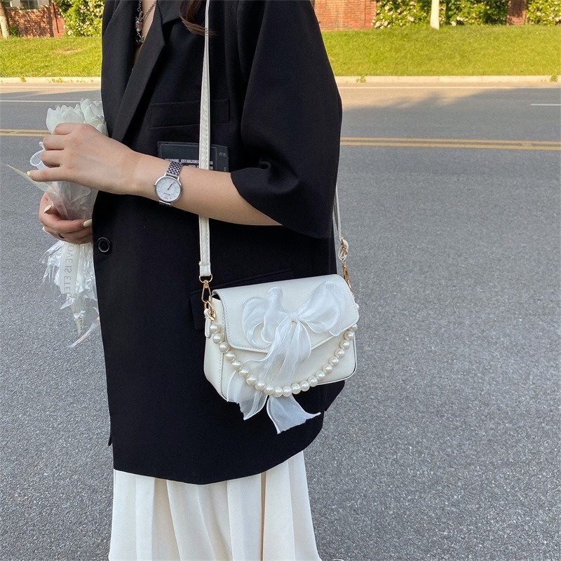 Túi Đeo Chéo Hình Vuông Nhỏ Màu Trơn Đính Nơ Phối Ngọc Trai Thời Trang Mùa Hè Dành Cho Nữ NB00083 2022