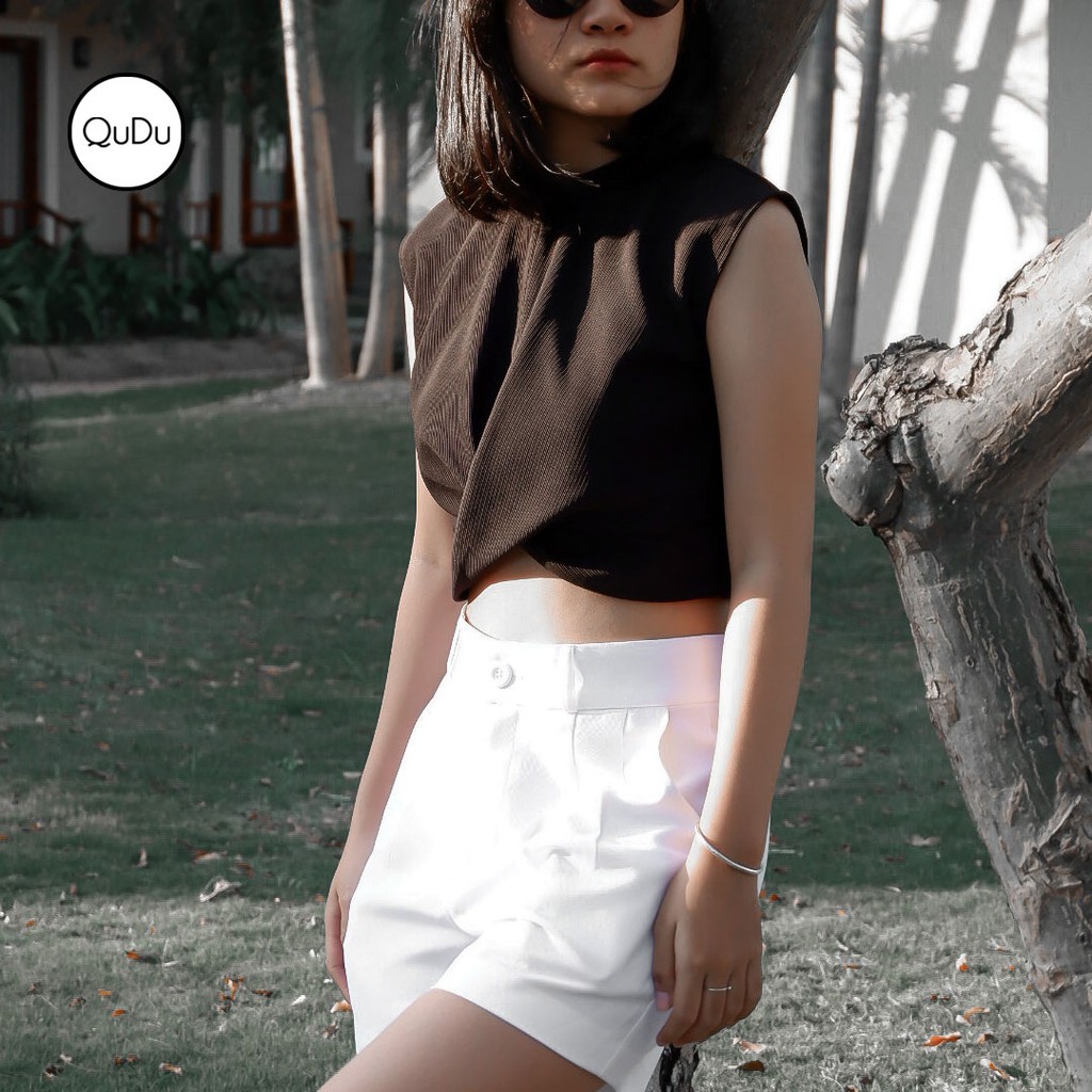 Quần Sooc Nữ QuDu, Quần Short Nữ Màu Đen Trắng Lưng Cao Ống Vừa Không Kén Dáng Che Khuyết Điểm Mùa Hè 2021