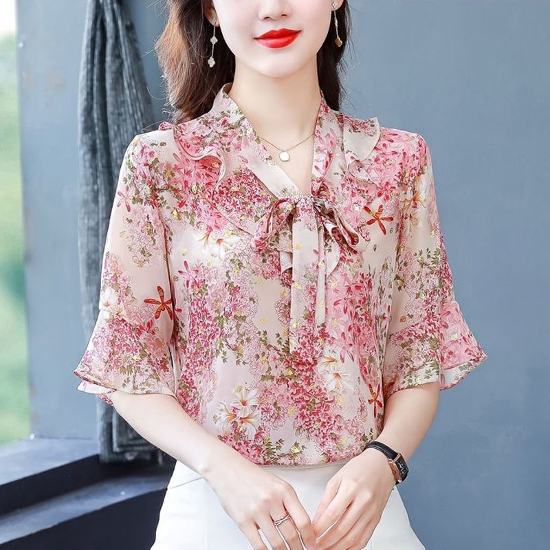 Áo Sơ Mi Chiffon Dáng Rộng Phong Cách Phương Tây Thời Trang Mùa Hè Dành Cho Nữ