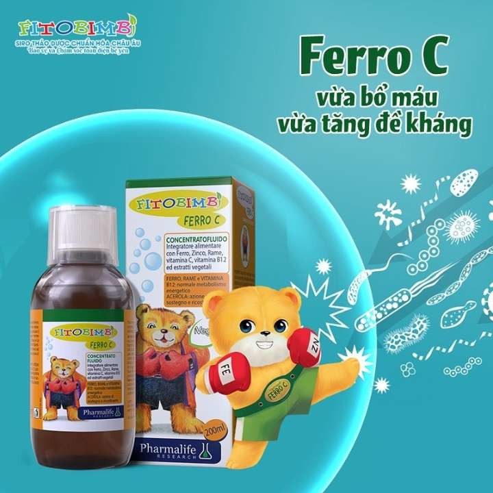 Pharmalife Fitobimbi FERRO C bổ sung sắt, kẽm hữu cơ, Chai 200ml