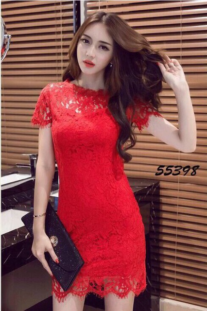 155 Đầm ren đỏ body