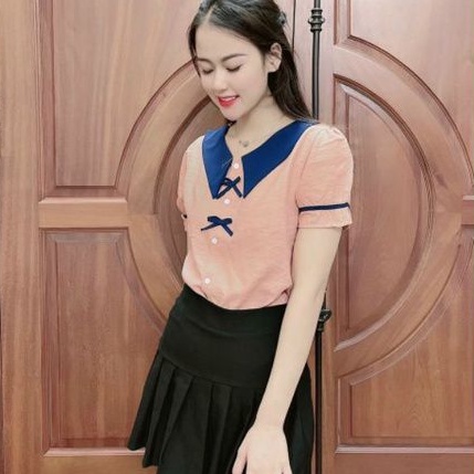 Áo Sơ Mi Chất Đũi Cổ Pha Phối Nơ V30