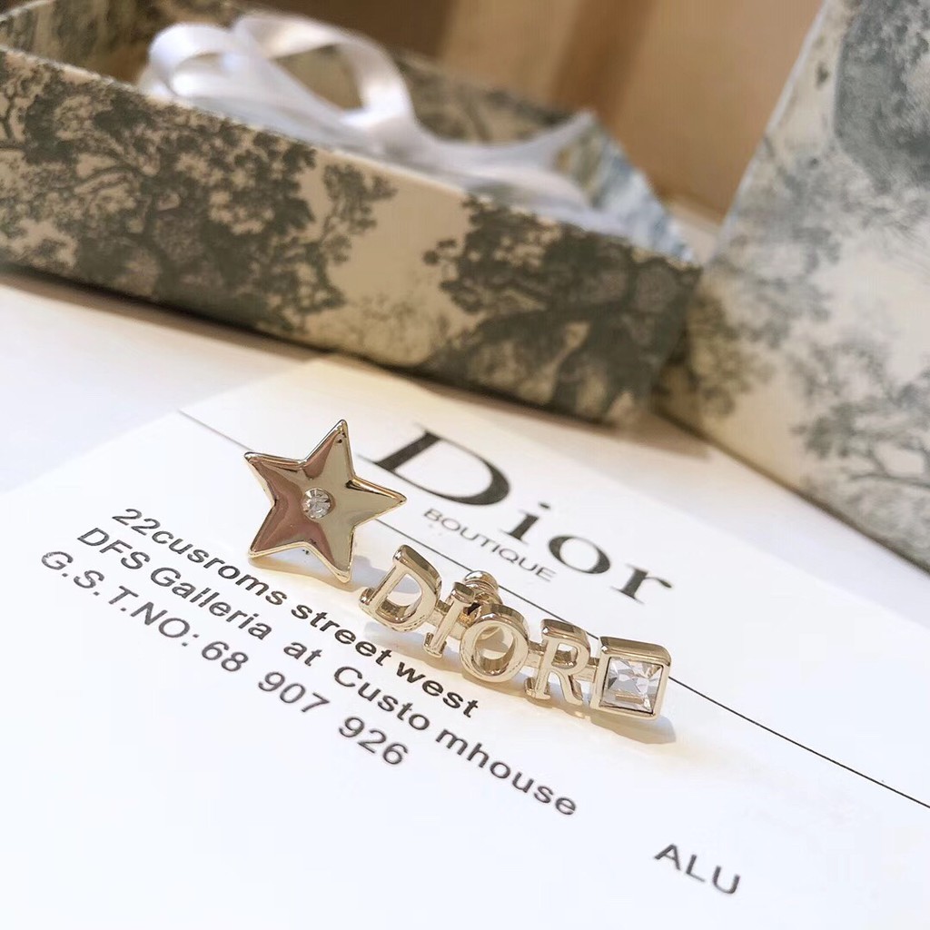 Dior Bông Tai Bất Đối Xứng Họa Tiết Ngôi Sao Và Chữ 21 Đính Đá Thời Trang Cho Nữ