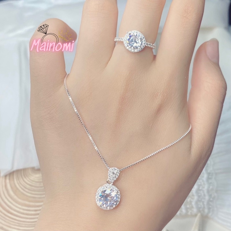 Set bộ trang sức đá tròn nữ chuẩn bạc đẹp sang xịn Mainomi Shop Bạc Xinh