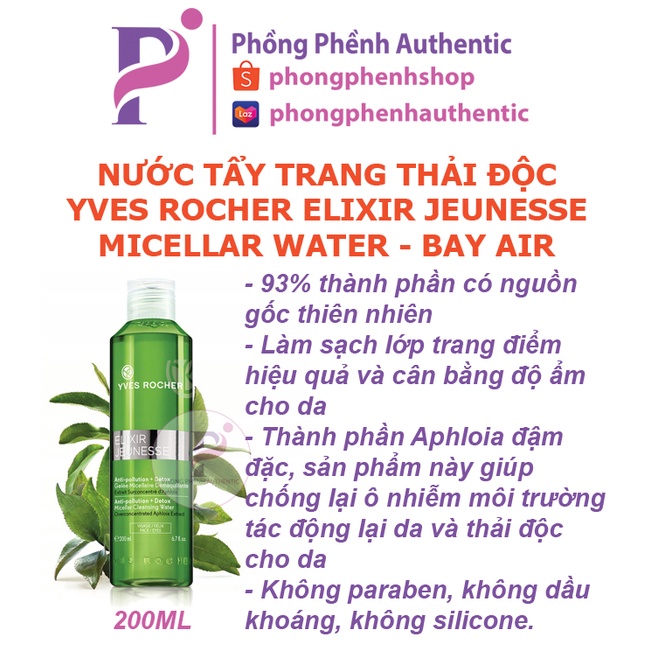 Nước tẩy trang thanh lọc da Yves Rocher Elixir Jeunesse Anti-pollution + Detox Micellar Cleansing Water 200ml