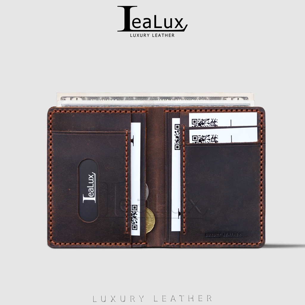 Ví Nam Dáng Đứng Mini Da Sáp May Thủ Công LEALUX The Stand Wallet Mini