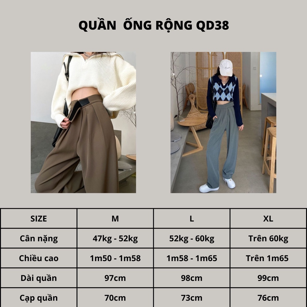 Quần Ống Rộng Nữ Cạp Dán Công Sở Chất Liệu Cotton Lưng Cao Nhiều Màu QD038