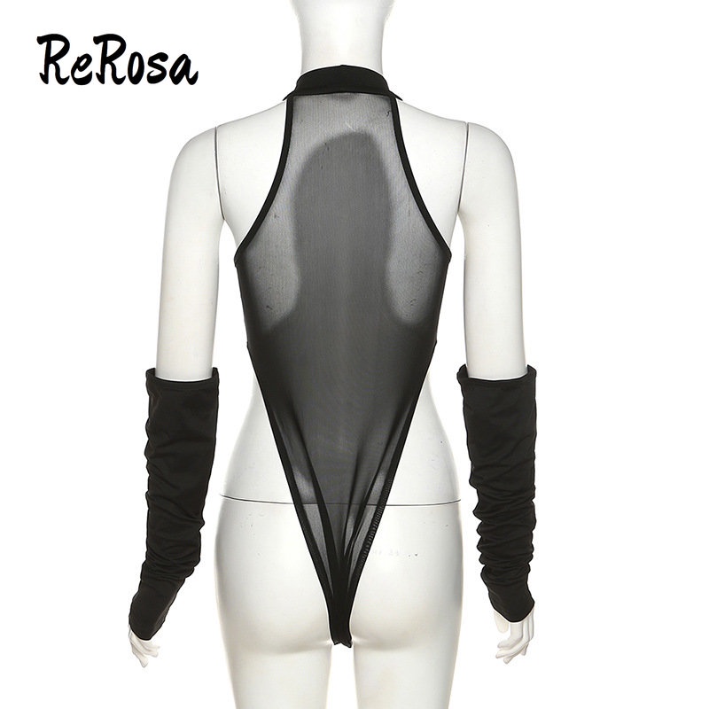 Rerosa Bộ Áo Liền Quần Cổ Thuyền Phối Lưới Ôm Dáng Quyến Rũ Cho Nữ | BigBuy360 - bigbuy360.vn