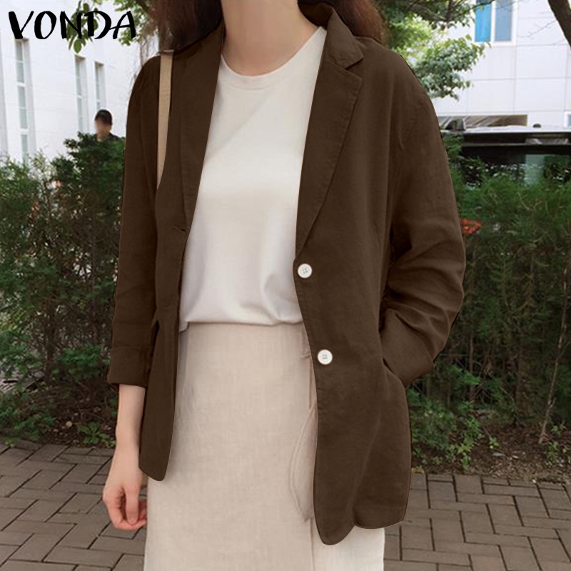 Áo khoác Blazer VONDA dài tay cổ bẻ màu trơn thời trang mùa xuân thu Hàn Quốc cho nữ | WebRaoVat - webraovat.net.vn