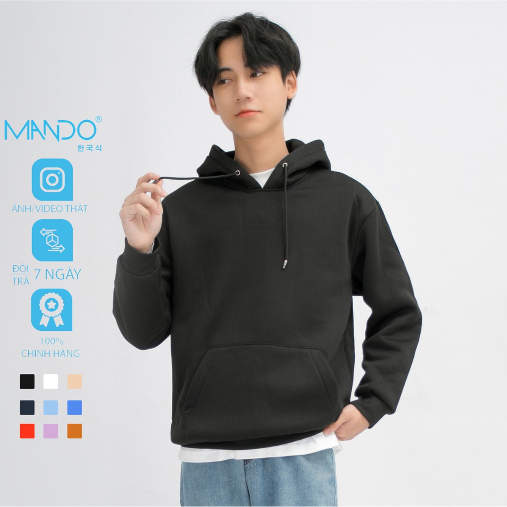 Áo Hoodie Nỉ MANDO Nam Dài Tay Trơn Basic Unisex Form Rộng Chất Nỉ Bông Cao Cấp Nhiều Màu Thời Trang Hàn Quốc NDN056 - H