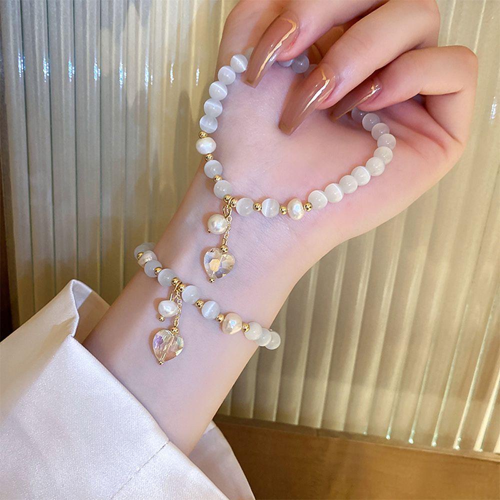 Vòng Tay Mặt Hình Trái Tim Dễ Thương Thanh Lịch|Chuỗi Hạt Mắt Mèo|Trang Sức Thời Trang