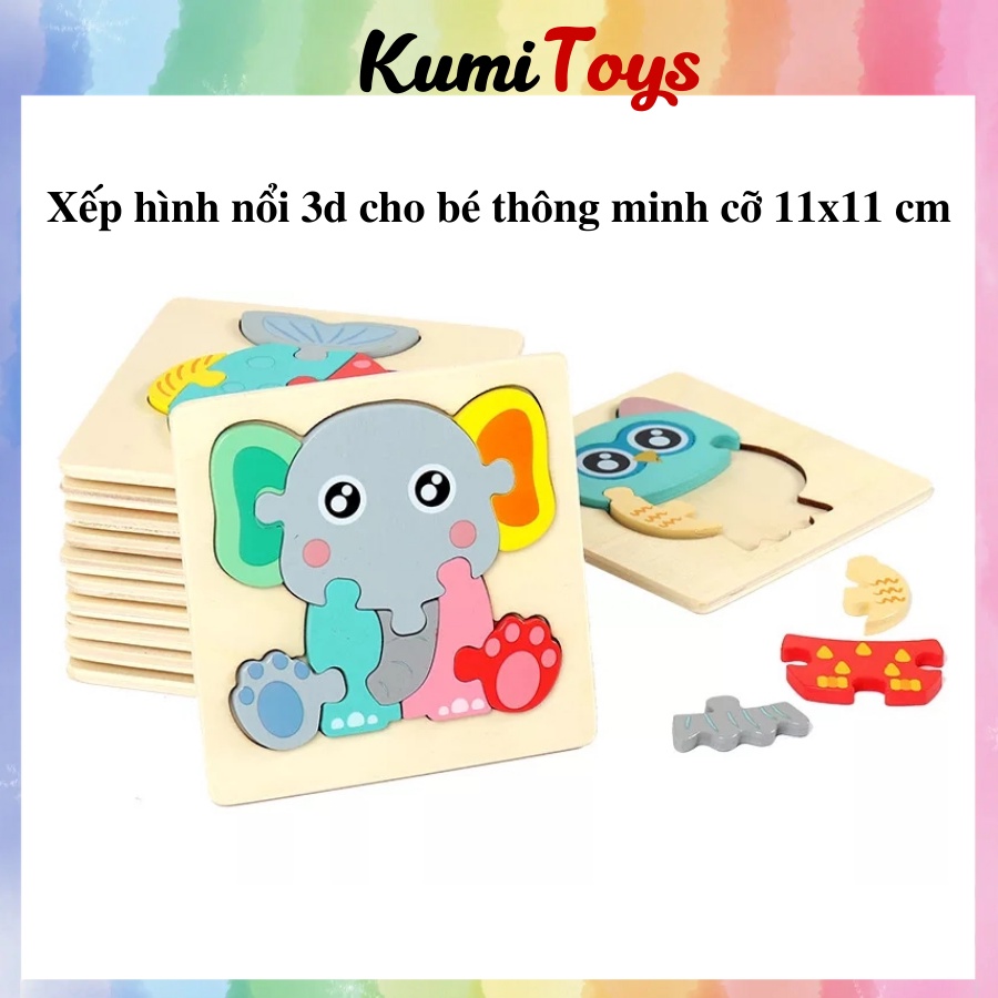 Đồ chơi xếp hình gỗ 11x11cm cho bé thông minh Kumi toys