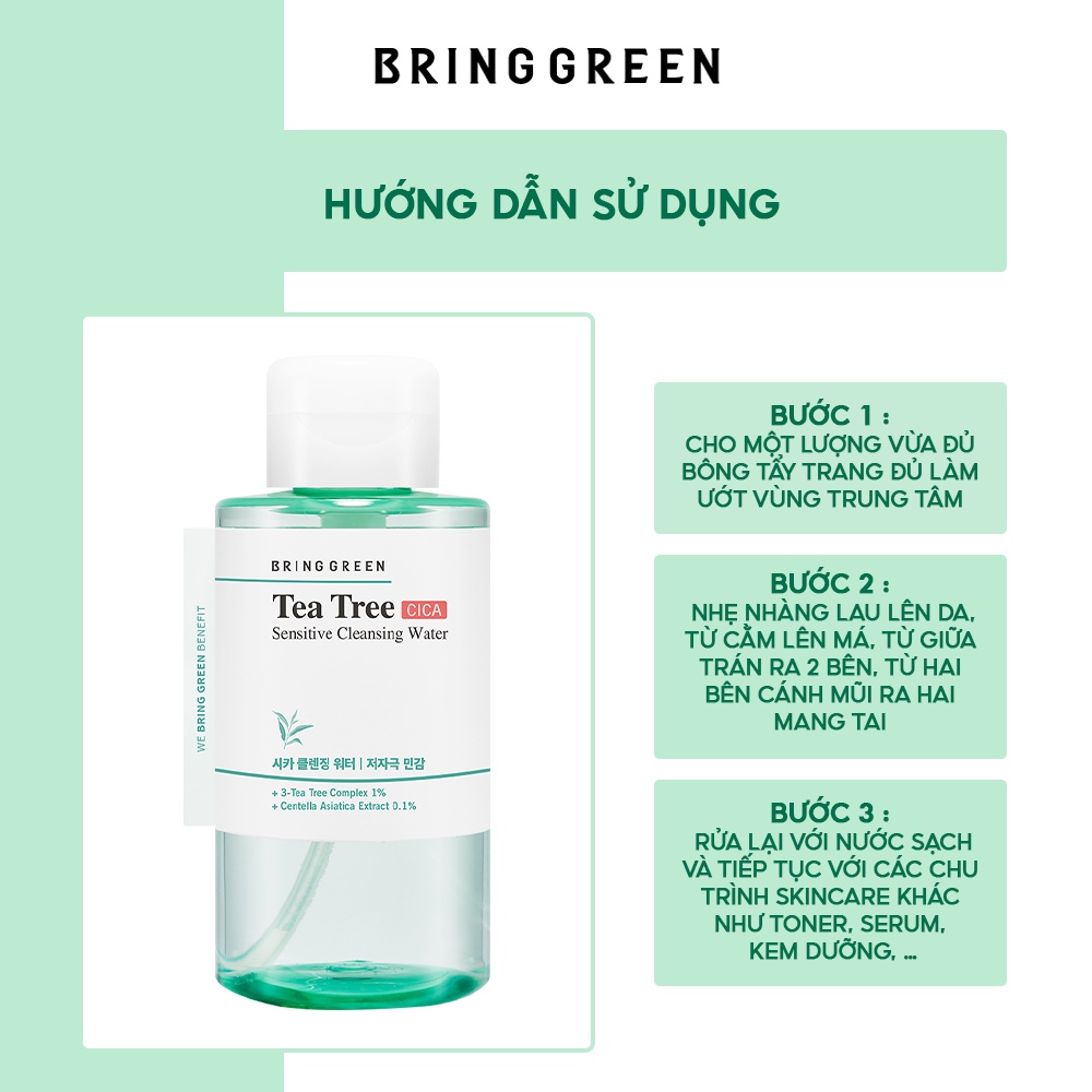 Nước Tẩy Trang Giảm Mụn Làm Dịu Da Bring Green Tea Tree Cica Sensitive Cleansing Water 500ml