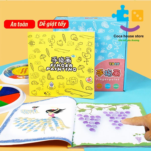 Bộ tranh màu tô bằng vân tay, sách ảnh 60 trang hình ảnh đơn giản, sáng tạo cho bé, Đồ chơi giáo dục