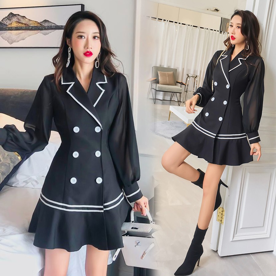 Đầm cổ vest tay phối voan - VBEO211