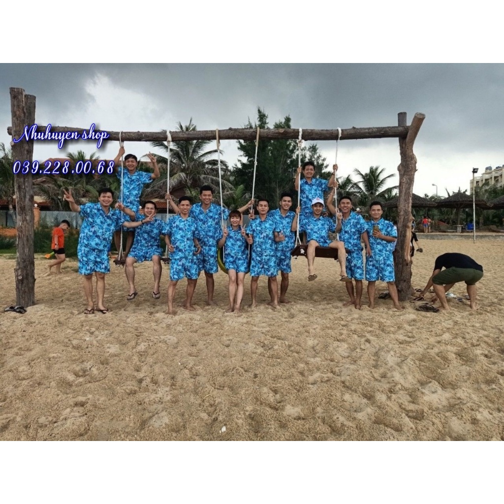 (Tổng kho HCM) Set bộ xanh vẹt đi biển đủ size đến 120kg, chất kate thái - hàng có sẵn - số lượng lớn