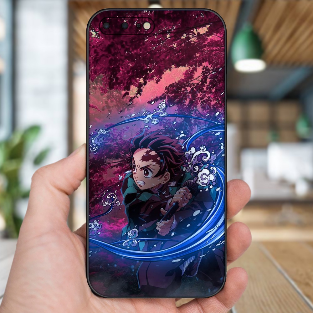 Ốp lưng iPhone 7 Plus, 8 Plus dẻo đen cạnh vuông in hình Tanjiro Kimetsu No Yaiba
