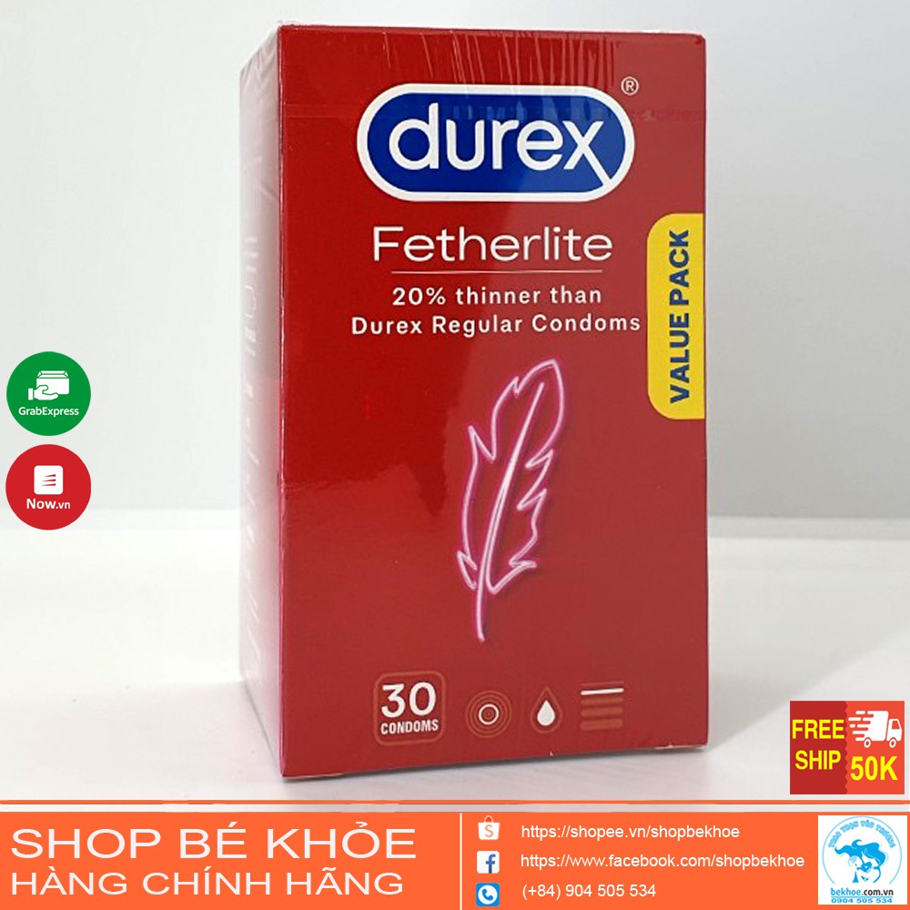 Bao cao su siêu mỏng Durex Úc - Durex Fetherlite - Hộp 30 chiếc
