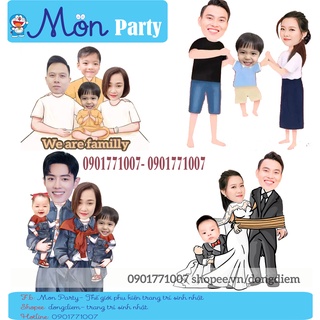 Hình Chibi gia đình trang trí sinh nhật, trang trí thôi nôi đẹp miễn phí thiết kế theo yêu cầu