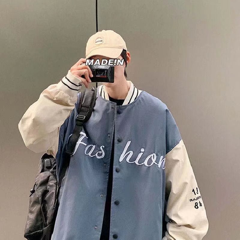 Áo khoác bóng chày dáng rộng in chữ phong cách Nhật Bản thời trang dành cho nam và nữ size M-3XL