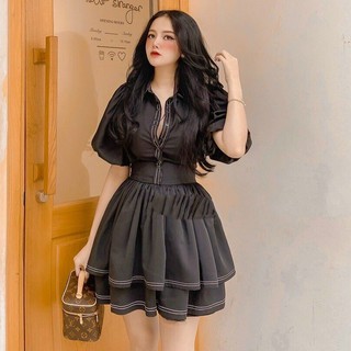Đầm kiểu 2 tầng phối nút