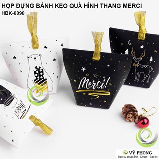 SET 5 HỘP GIẤY ĐỰNG BÁNH KẸO NOEL QUÀ TẶNG GIÁNG SINH HÌNH THANG TRANG TRÍ QUÀ TẶNG BÁNH KẸO CHIRSTMAS HBK-0098